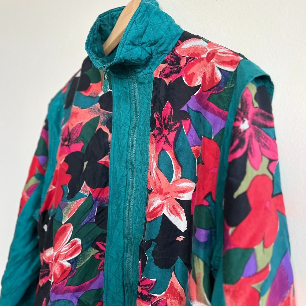 "Anney Collection" 80s silk floral jacket -Size M